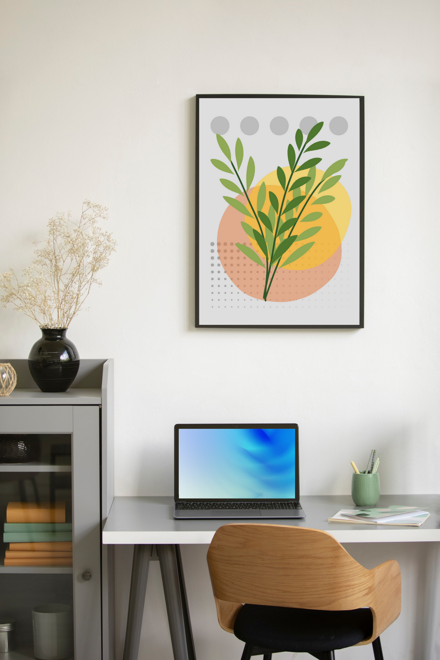Minimalist Botanical Wall Art Set of 3 – Modern Green Leaf Prints for Living Room & Office Décor