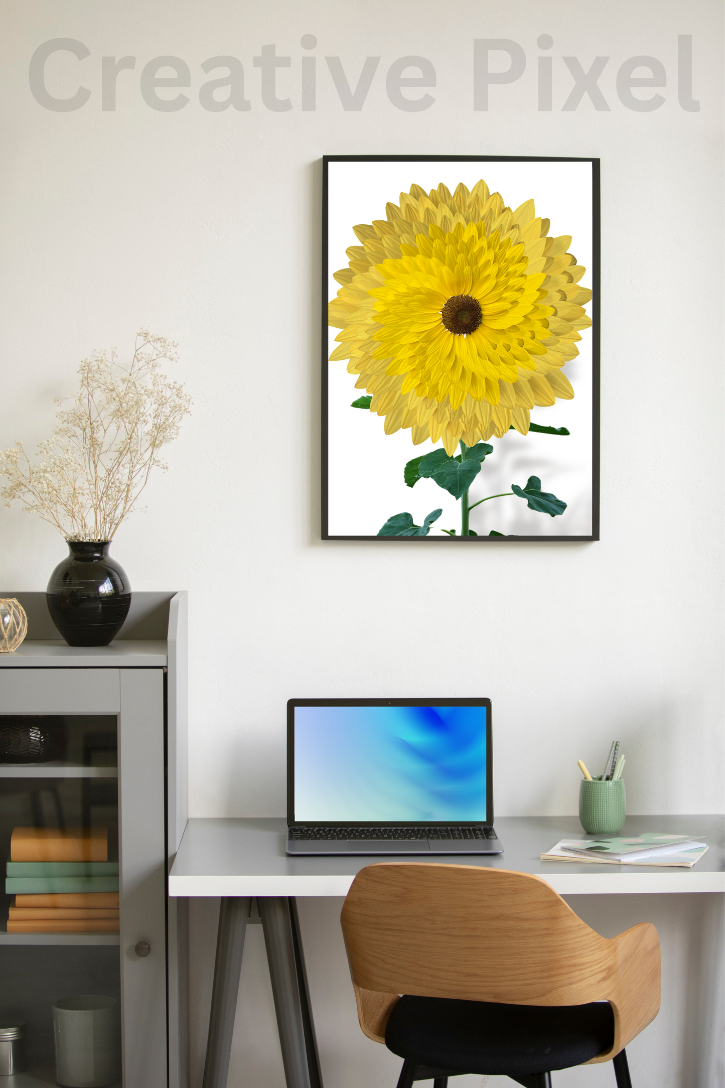Bright Yellow Sunflower Printable Wall Art | Modern Floral Home Decor
