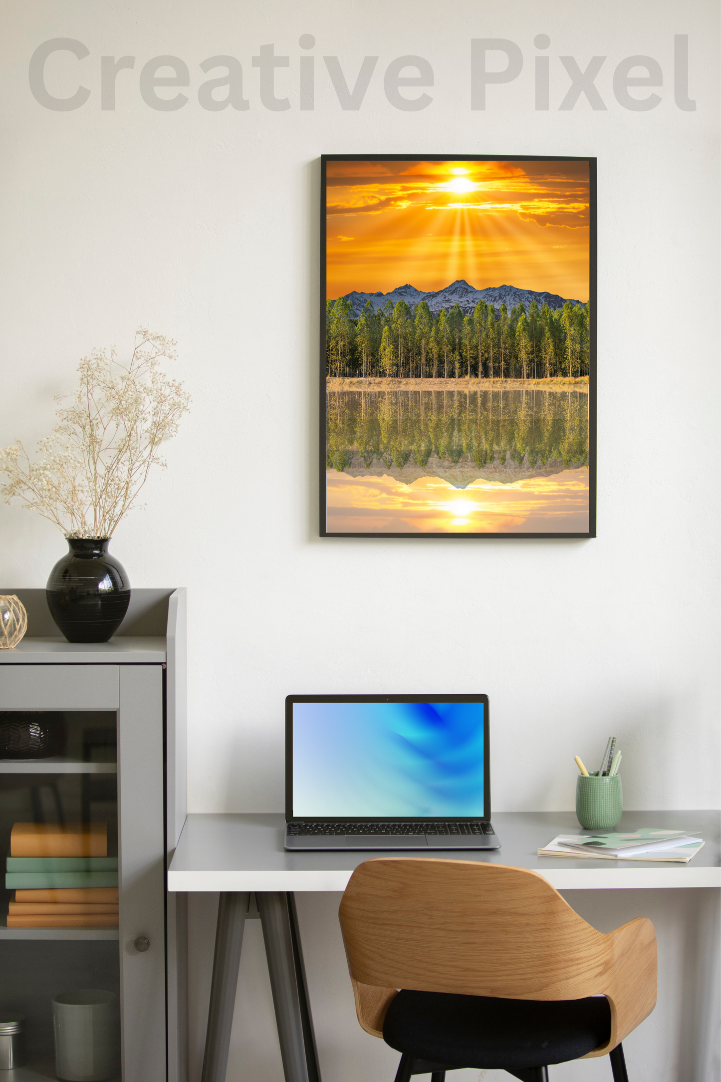 Golden Sunrise Over Mountains and Forest – Nature Landscape Wall Art Printable