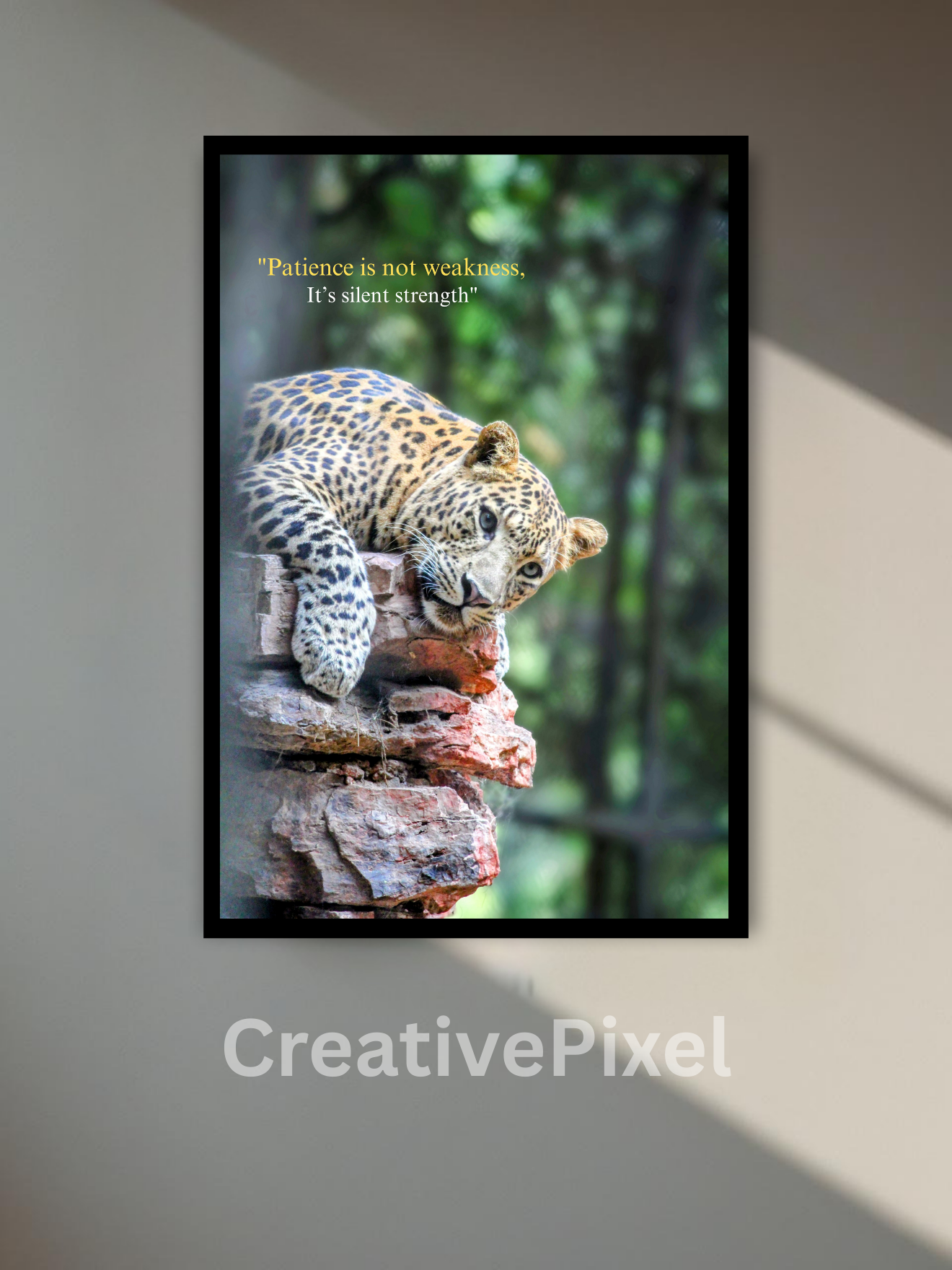 Leopard Motivational Wall Art Print – “Patience is not weakness, it’s silent strength” Quote Poster for Home & Office Decor