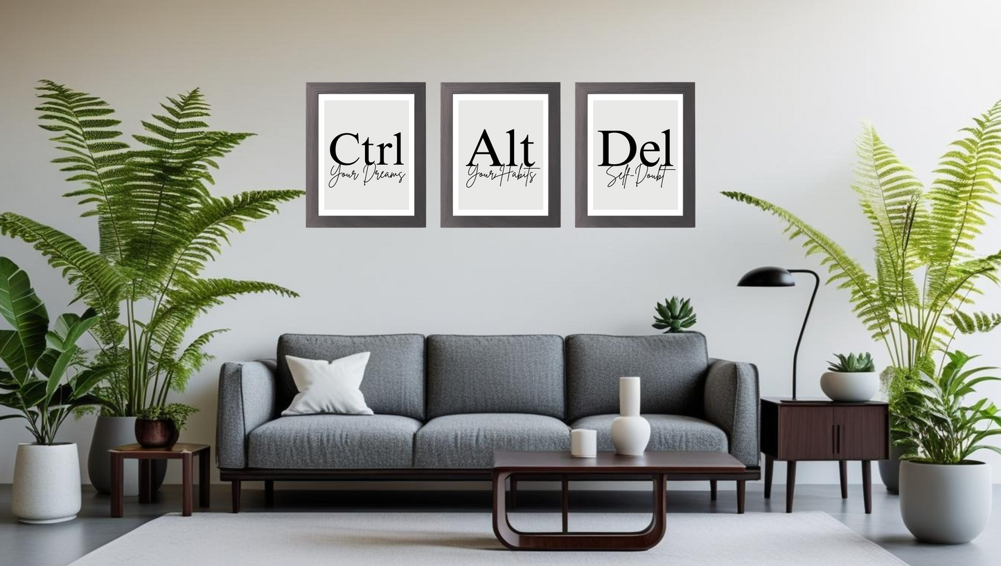 Ctrl Alt Del Motivational Wall Art – Modern Minimalist Printable Posters for Office & Home Decor
