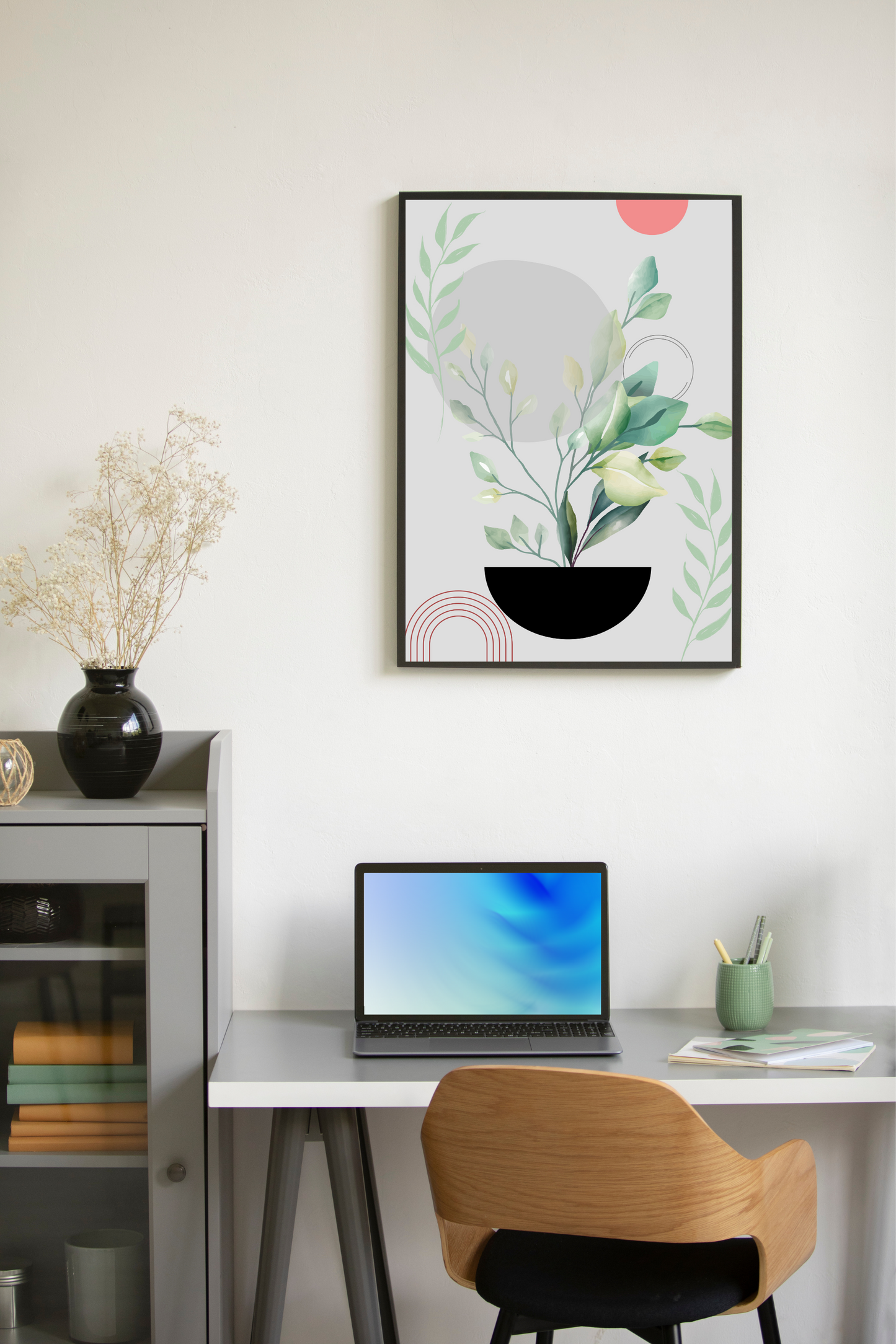 Minimalist Botanical Wall Art Set of 3 – Modern Green Leaf Prints for Living Room & Office Décor