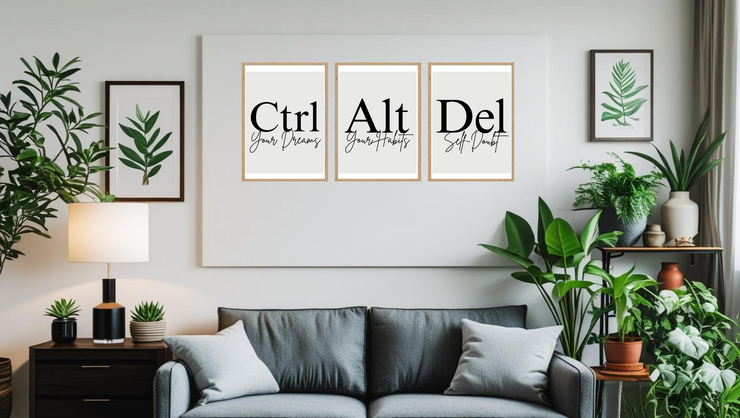 Ctrl Alt Del Motivational Wall Art – Modern Minimalist Printable Posters for Office & Home Decor
