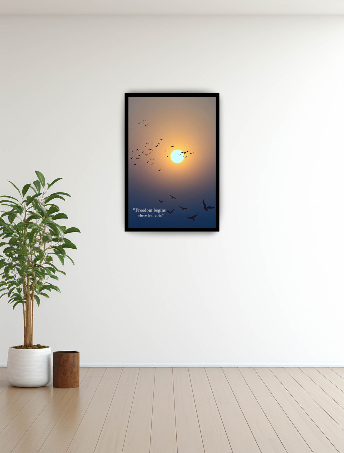 Freedom Wall Art Print – Inspirational Quote with Birds & Sunset Photography for Home and Office Decor | Digital Download