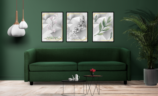 Minimalist Botanical Printable Wall Art Set – Modern Geometric Nature Prints (Set of 3)