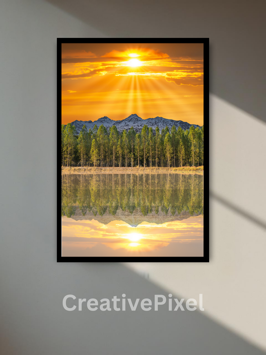 Golden Sunrise Over Mountains and Forest – Nature Landscape Wall Art Printable