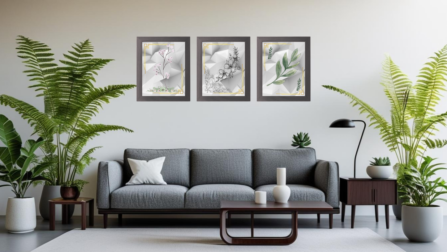 Minimalist Botanical Printable Wall Art Set – Modern Geometric Nature Prints (Set of 3)