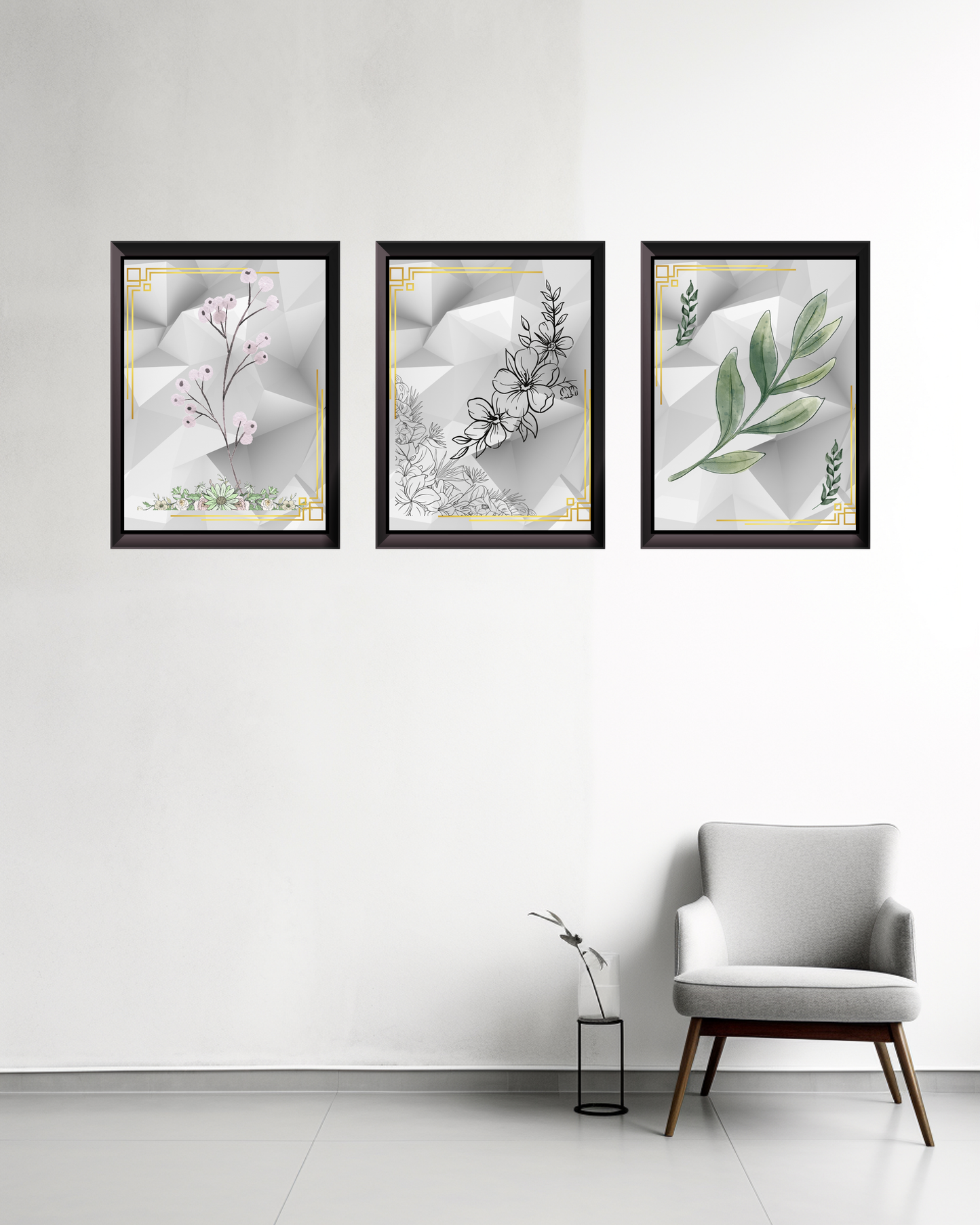 Minimalist Botanical Printable Wall Art Set – Modern Geometric Nature Prints (Set of 3)