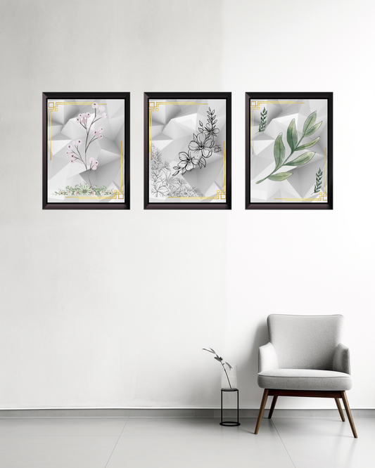 Minimalist Botanical Printable Wall Art Set – Modern Geometric Nature Prints (Set of 3)
