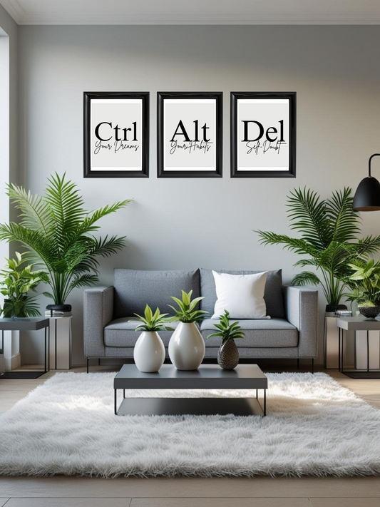 Ctrl Alt Del प्रेरक दीवार कला - कार्यालय और घर की सजावट के लिए आधुनिक न्यूनतम प्रिंट करने योग्य पोस्टर