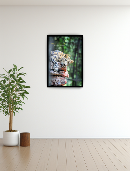 Leopard Motivational Wall Art Print – “Patience is not weakness, it’s silent strength” Quote Poster for Home & Office Decor
